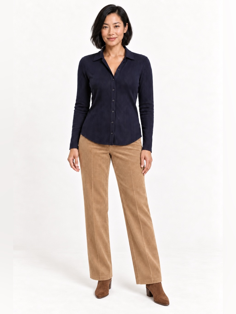 Banana Republic Navy Ribbed Collared Button Front Shirt Small NWOT